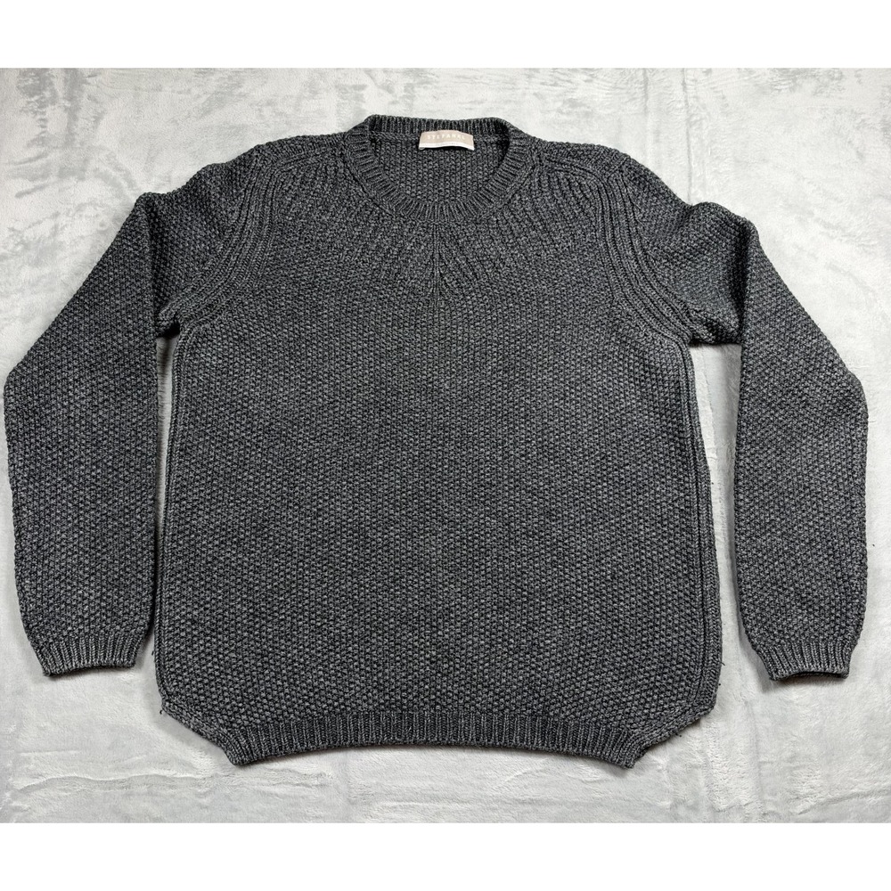 Stefanel Women Gray Chunky Knit Sweater Italian Yarn Textured Crewneck M